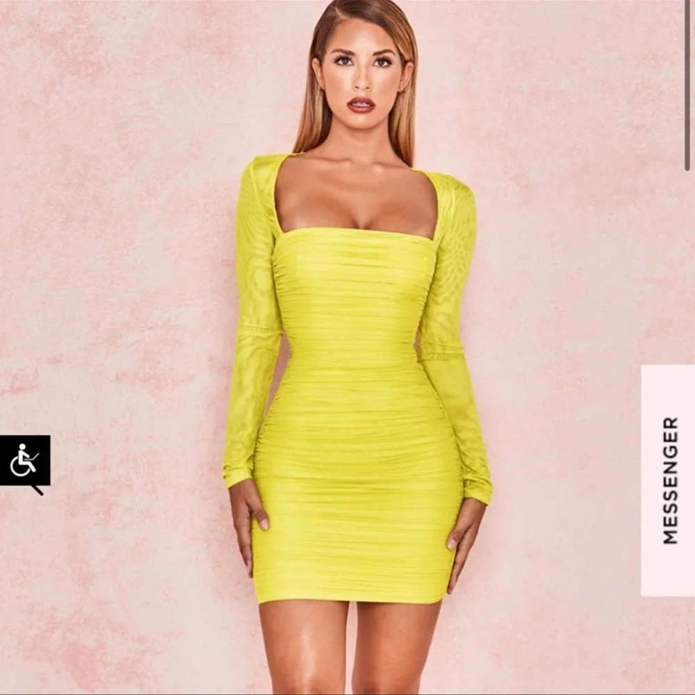 House Of Cb Valentina Chartreuse Dress - Picture 1 of 6